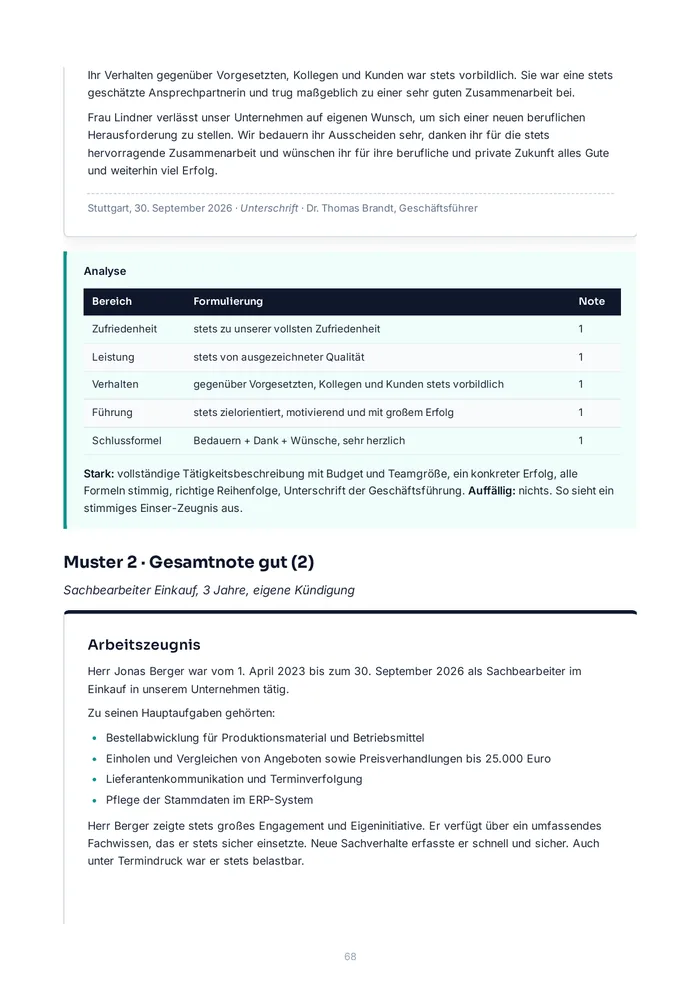 Leseprobe: Teil 3, ein Musterzeugnis mit Analyse