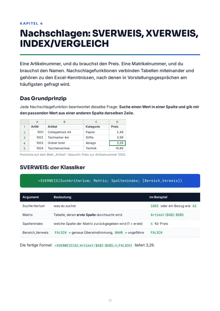 Leseprobe: Kapitel 4, SVERWEIS, XVERWEIS und INDEX/VERGLEICH