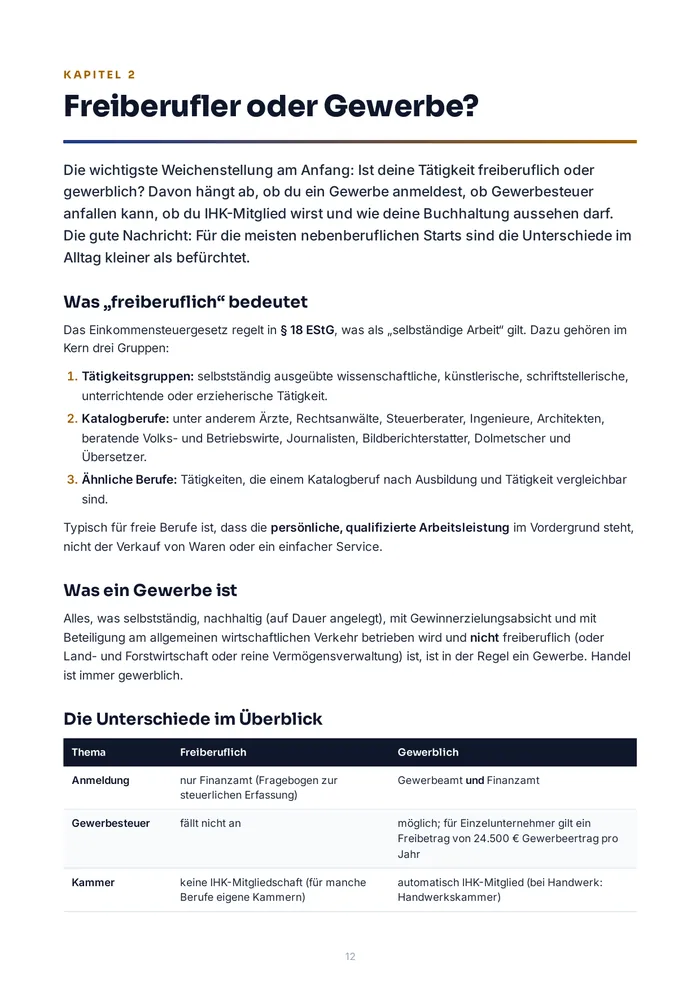 Leseprobe: Kapitel 2, Freiberufler oder Gewerbe